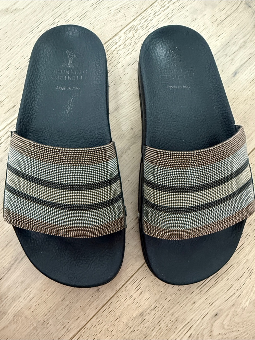 Brunello Cucinelli Monili Leather Slides